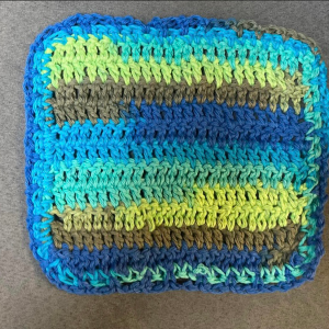 Helen's HandiWork Crochet Dishcloth Blue, Green. & Brown Design
